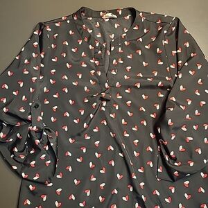 Maison Jules Womens Blouse 3/4 Sleeve Blouse Hearts Preowned Medium